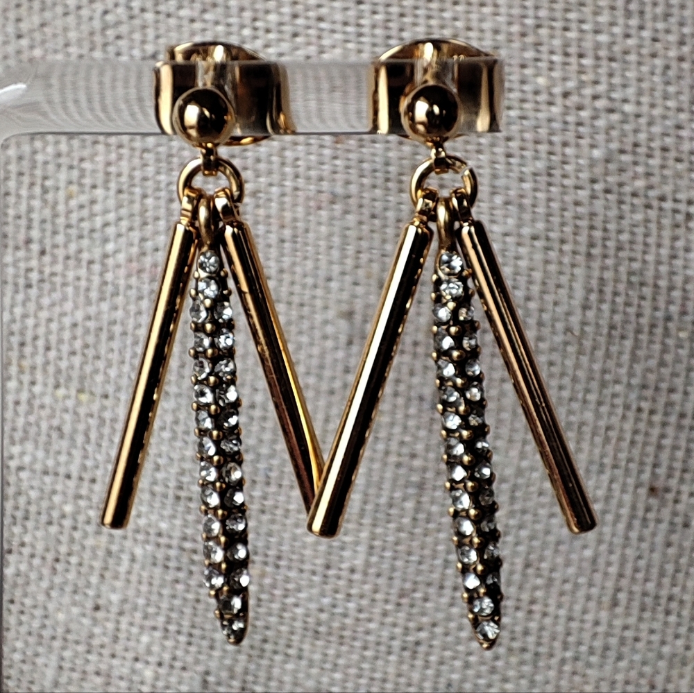 J Crew Gold Tone Spiked Crystal Clear Encrusted Pierced Earrings With Backings